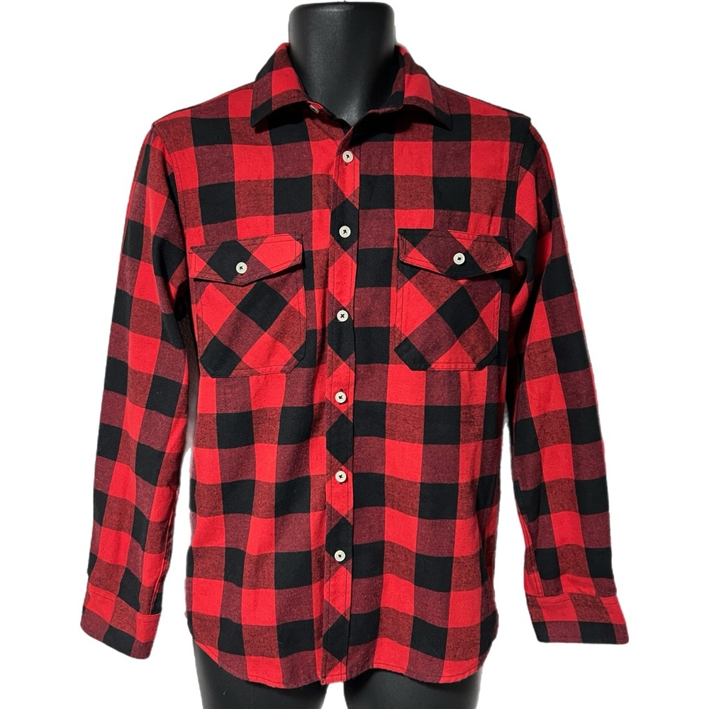 Buffalo Plaid Flannel Shirt Red Black Check Design in Italy Size Small